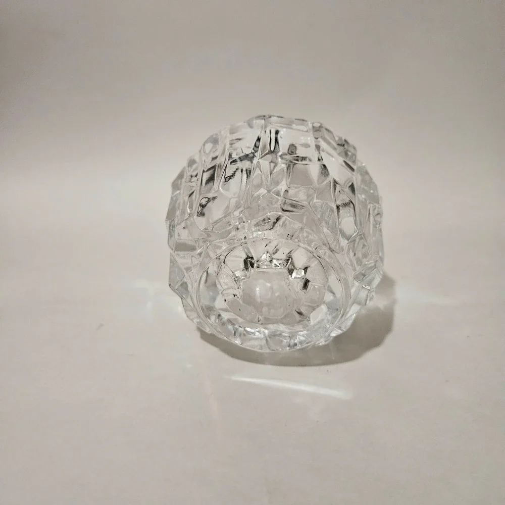 Vintage Clear Geometric Textured Glass Votive Candle Holder Ice Block Style